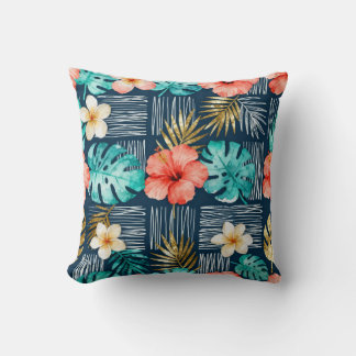 Almohada decorativa floral tropical oscura