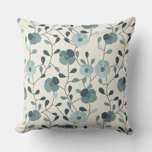 Almohada decorativa floral verde turquesa y beige
