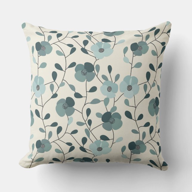 Almohada decorativa floral verde turquesa y beige (Anverso)