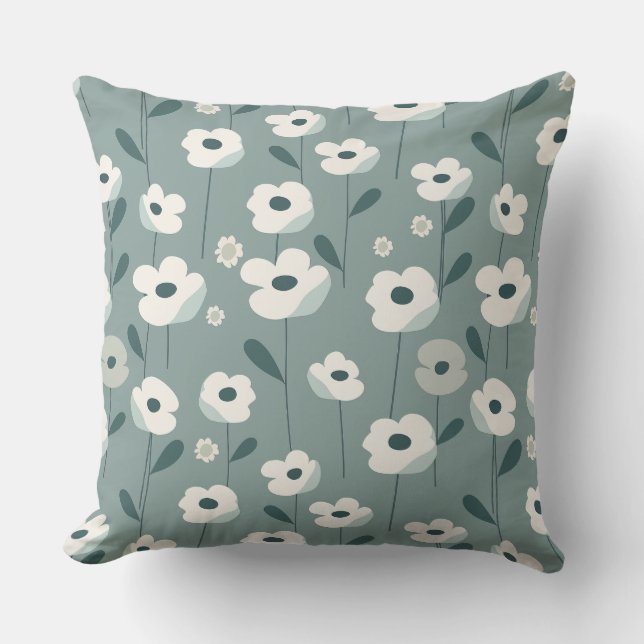 Almohada decorativa floral verde turquesa y blanca (Anverso)