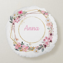 Almohada decorativa geométrica dorada con flores r