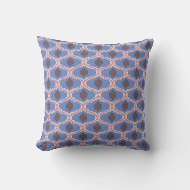 Almohada decorativa geométrica ikat rosa azul (Anverso)