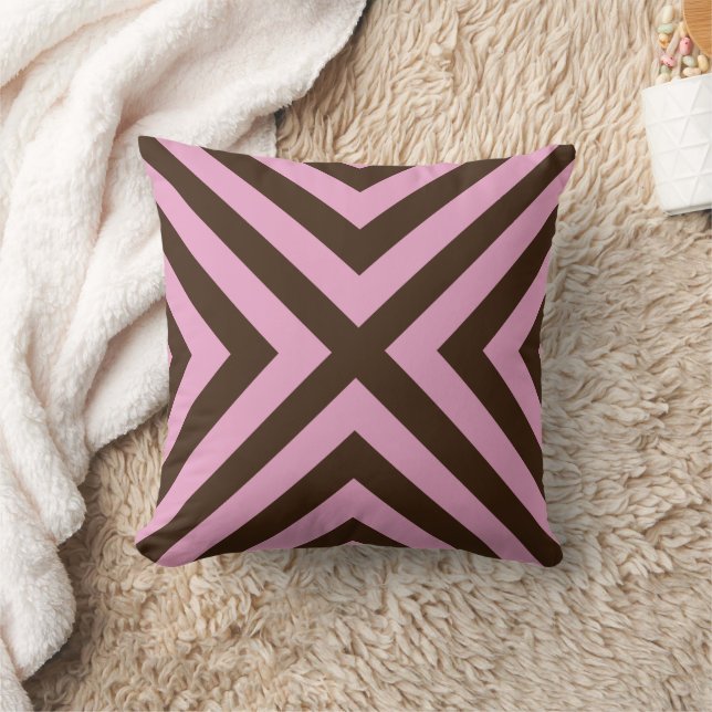 Almohada decorativa geométrica marrón rosa (Manta)