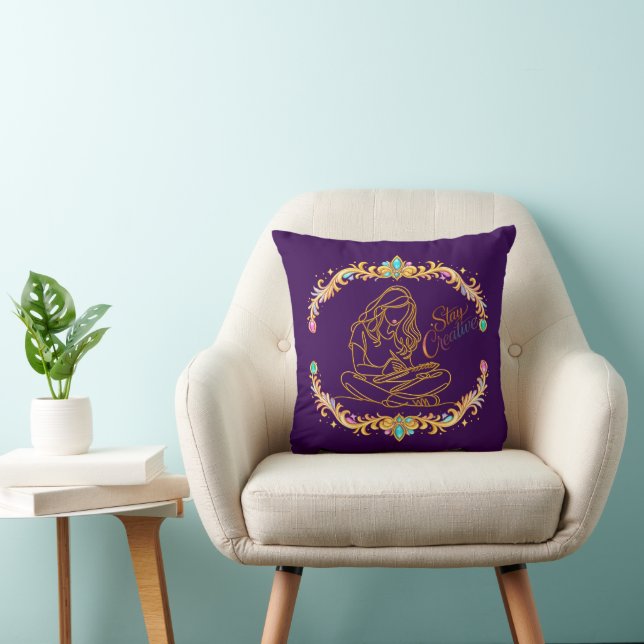 Almohada decorativa Gold Line Art 'Stay Creative'  (Silla)