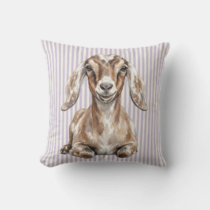 Almohada decorativa granja de cabra nubia acuarela