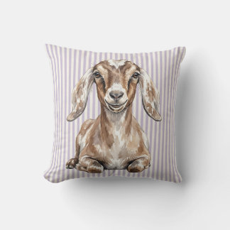 Almohada decorativa granja de cabra nubia acuarela