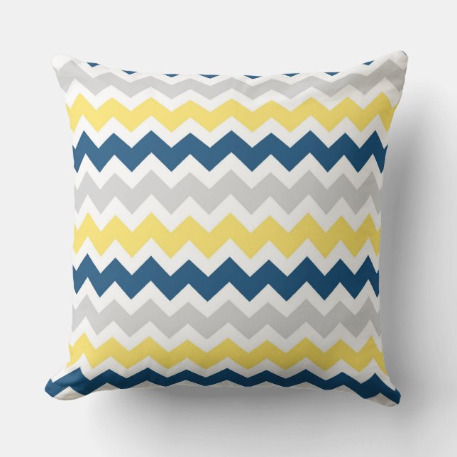 Almohada decorativa gris amarilla azul de Chevron (Anverso)