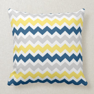 Almohada decorativa gris amarilla azul de Chevron