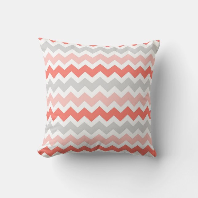 Almohada decorativa gris coralina de Chevron (Anverso)