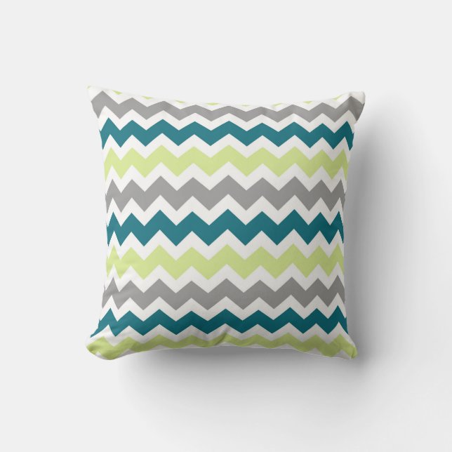 Almohada decorativa gris de Chevron del verde azul (Anverso)