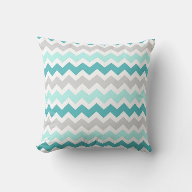 Almohada decorativa gris verde azulada de Chevron (Anverso)