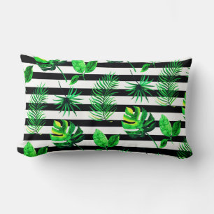 Almohada Decorativa-Hojas Tropicales con Rayas