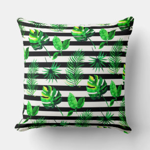 Almohada Decorativa-Hojas Tropicales con Rayas