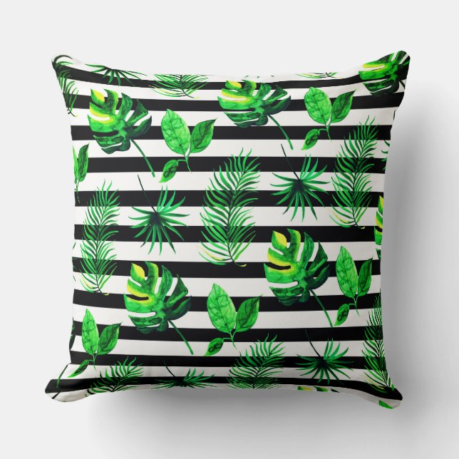 Almohada Decorativa-Hojas Tropicales con Rayas (Anverso)
