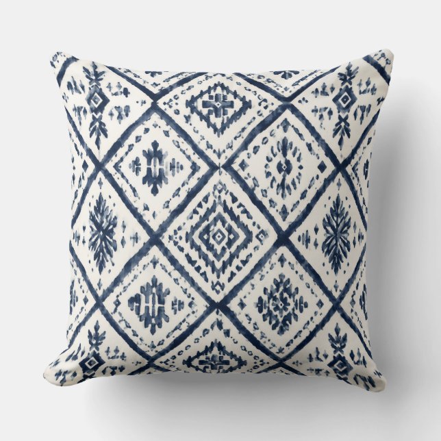 Almohada decorativa índigo y blanca (Anverso)