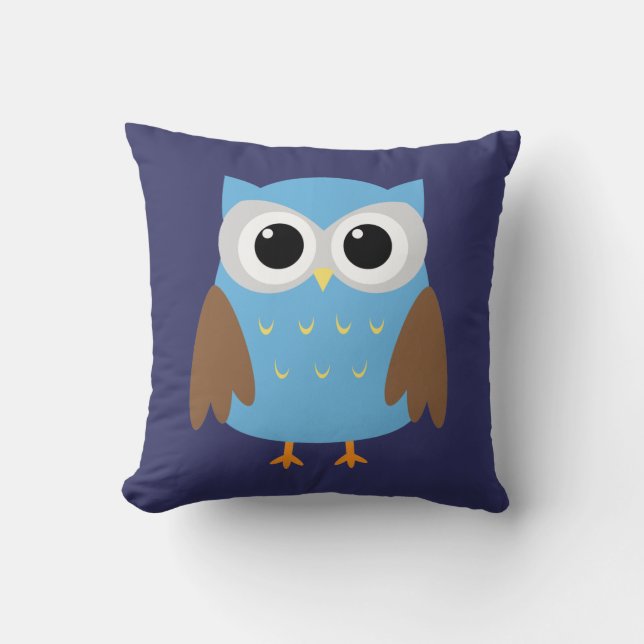 Almohada decorativa infantil de búho azul lindo (Anverso)