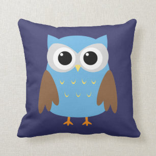 Almohada decorativa infantil de búho azul lindo