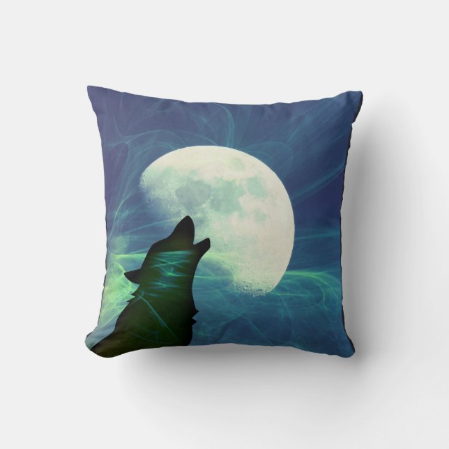 Almohada Decorativa Lobo Nocturno Místico (Anverso)
