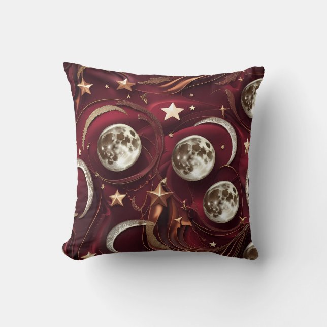 Almohada Decorativa – Lujo Rojo Granate Luna Celes (Anverso)