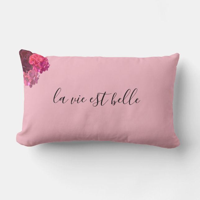 Almohada decorativa lumbar floral rosada y roja (Anverso)