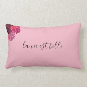 Almohada decorativa lumbar floral rosada y roja