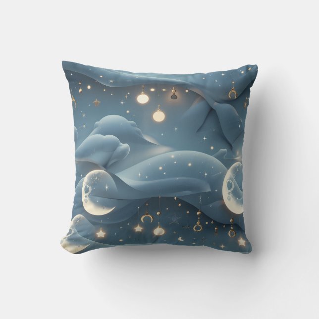 Almohada Decorativa - Luna Celeste Azul Polvo (Anverso)