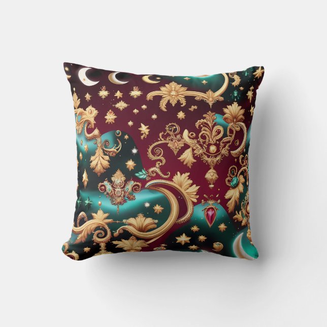 Almohada Decorativa – Luna Celestial Rojo Carmesí  (Anverso)