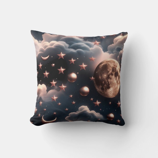 Almohada Decorativa – Luna Celestial Rosa Dorado d (Anverso)