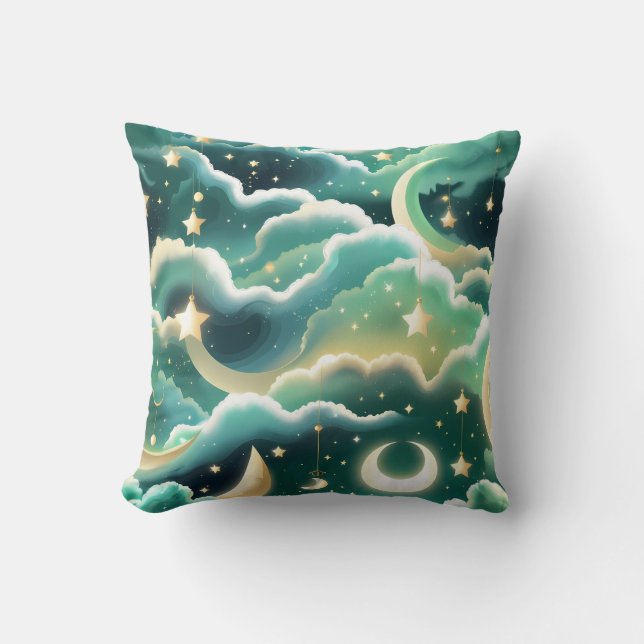 Almohada Decorativa – Luna Celestial Verde Menta d (Anverso)