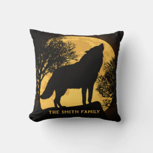 Almohada decorativa Luna Llena y Lobo Negro y Amar