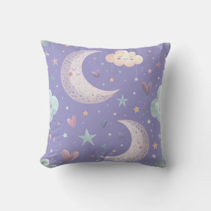 Almohada Decorativa Luna y Estrellas Moradas