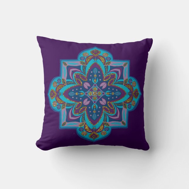 Almohada decorativa - mandala azul y morado (Anverso)
