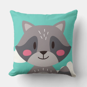 Almohada Decorativa Mapache Lindo Turquesa Habitac