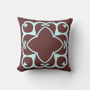 Almohada decorativa marrón y azul turquesa