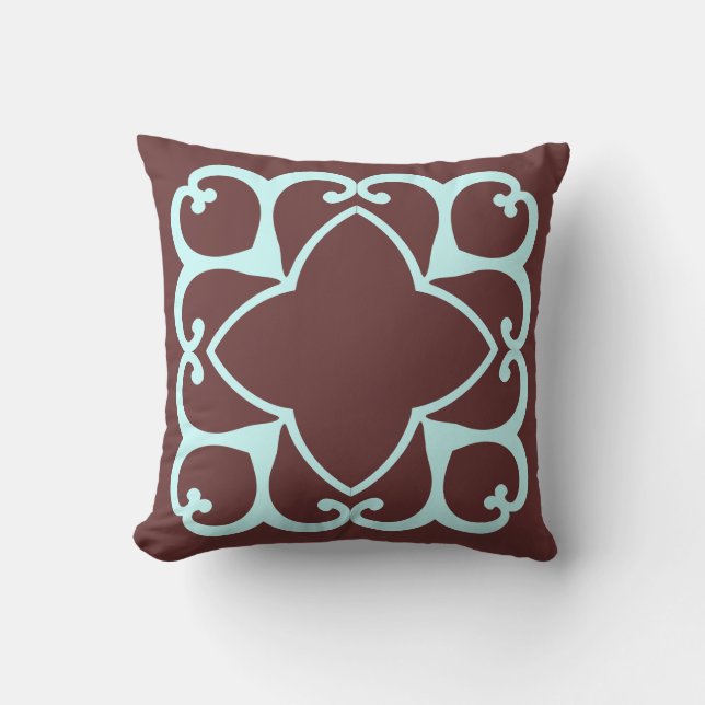 Almohada decorativa marrón y azul turquesa (Anverso)