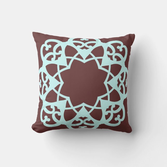 Almohada decorativa marrón y azul turquesa (Anverso)