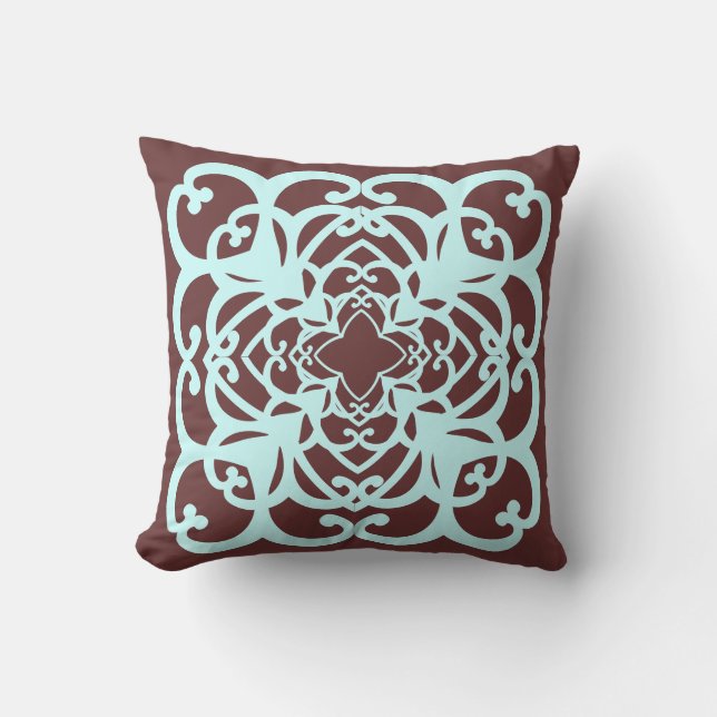Almohada decorativa marrón y azul turquesa (Anverso)