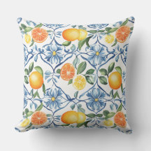 Almohada decorativa mediterránea de limón y naranj