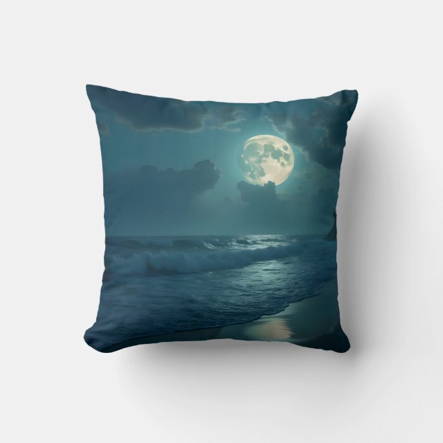 Almohada decorativa Midnight Shore – Paisaje marin (Anverso)