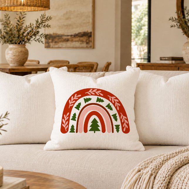 Almohada decorativa moderna de Navidad arcoíris bo (Boho Christmas Rainbow Modern Throw Pillow)
