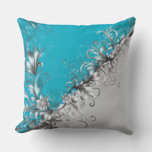 Almohada Decorativa Moderna de Plata Gris y Turque (Anverso)
