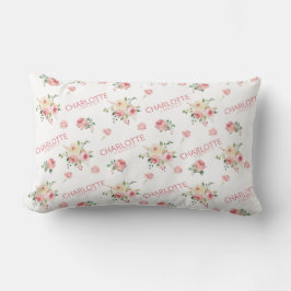 Almohada decorativa monogramada floral rosa rubor