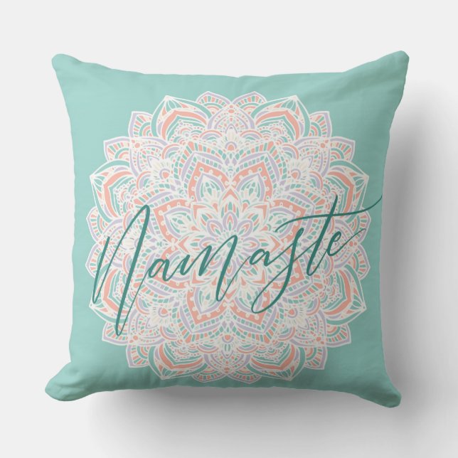 Almohada Decorativa Namaste Blanca y Azul (Anverso)