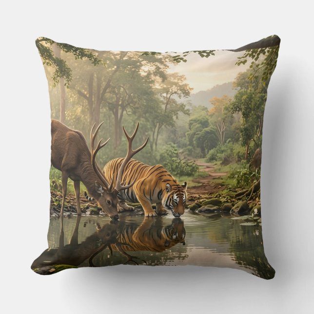 Almohada decorativa Nature Harmony - León y Ciervo (Anverso)