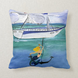 Almohada decorativa náutica de sirena con ancla de