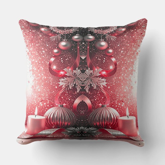 Almohada Decorativa Navideña con Velas Rojas (Anverso)