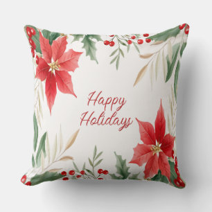 Almohada decorativa navideña de poinsettia roja