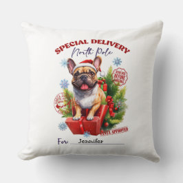 Almohada decorativa navideña de pug caprichosa y f