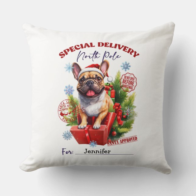 Almohada decorativa navideña de pug caprichosa y f (Anverso)