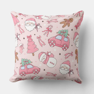 Almohada decorativa navideña rosa sin costuras